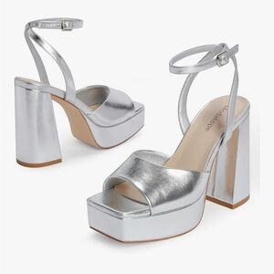 Silver Platform Block Heel Sandals